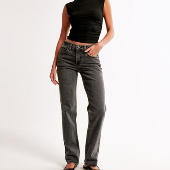 Abercrombie & Fitch Black Mid Rise 90s Straight Jean Size 29 US 8 Grey - Picture 1 of 5